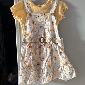 Little Lass Yellow Floral Overalls with Belt